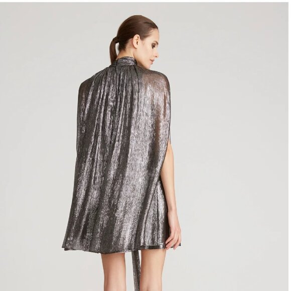 Halston | OPHELIA LUREX CHIFFON DRESS | Silver cape dress - Picture 4 of 6
